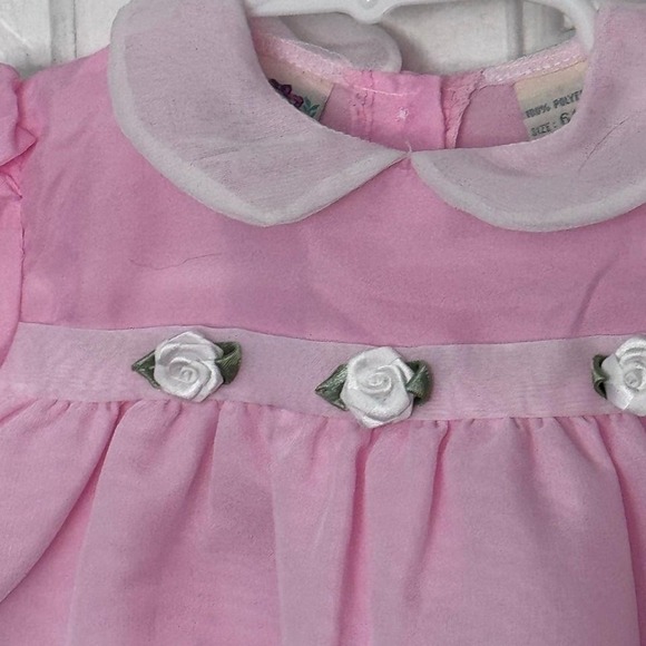 Vintage Little Lindsey Pink 6 9 Months Baby Girls Dress White Peter Pan Collar - Picture 2 of 5